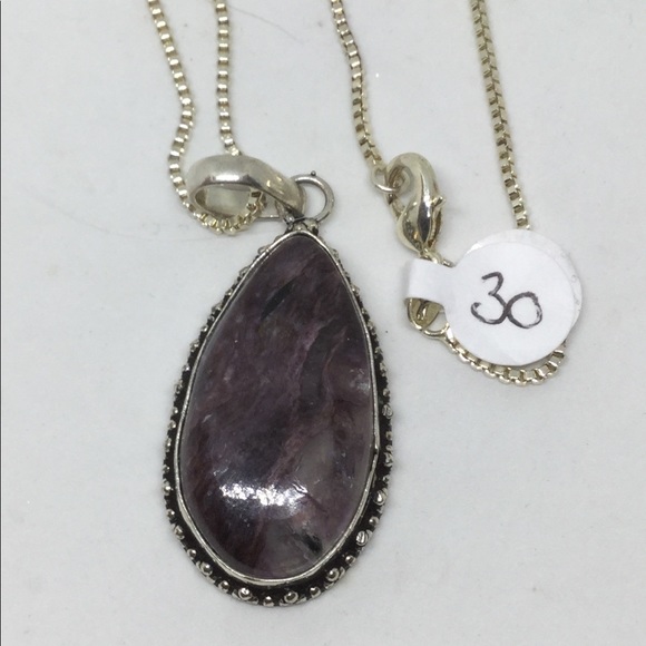 Charoite Silver Pendant and Chain - Picture 1 of 2
